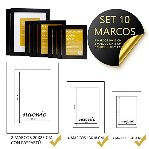 nacnic Tamaño de Marco Negro (10 SET - |20x25cm|x2 - |13x18cm|x4 - |10x15cm|x4)Marco negro para fotos carteles diplomas Ventas relámpago