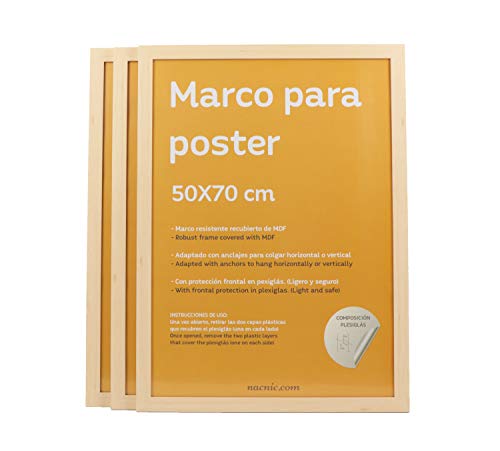 nacnic Set de 3 Marcos Madera Clara tamaño 50x70 cm. Marco de Color Madera Clara