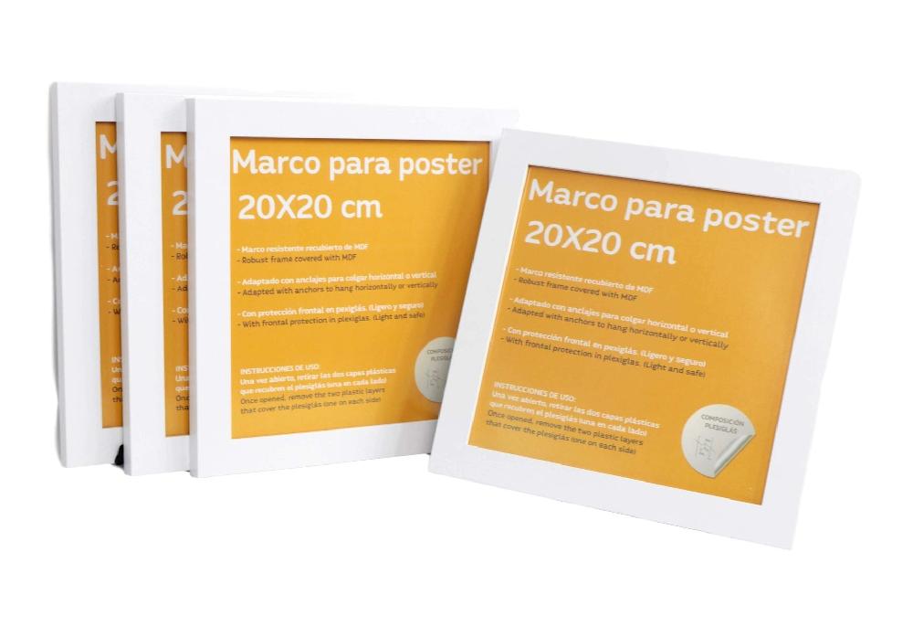 nacnic Set de 4 Marcos blancos para fotos posters láminas diplomas. Tamaño(20x20 cm).Robustos de MDF y frontal de plexiglas.Marcos blancos para colgar de alta calidad En oferta