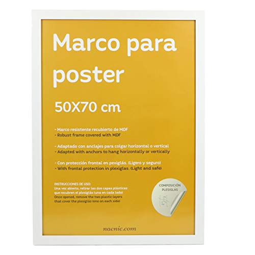 nacnic Marco blanco robusto para laminas con frontal de plexiglas