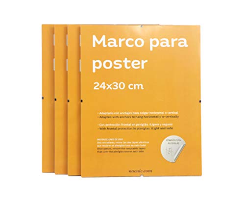 nacnic Set 4 Marcos Transparentes de Clip Soportes Transparentes para Fotos Posters Diplomas Dibujos o láminas. Tamaño 24x30cm. Marcos Clip Transparentes con plexiglas y Anclajes para Colgar Venta caliente