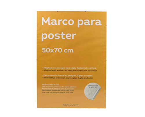 nacnic Marco Transparente de clip . Soporte transparente para fotos posters diplomas dibujos o láminas. Tamaño 50x70cm. Marco clip transparente con plexiglas y anclajes para colgar Rebajas baratas