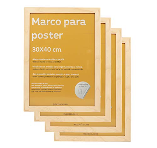 nacnic Set 4 Marcos Nogal para Fotos Robustos de MDF y Plexiglas para Colgar o Apoyar Vertical u Horizontal Envío gratis