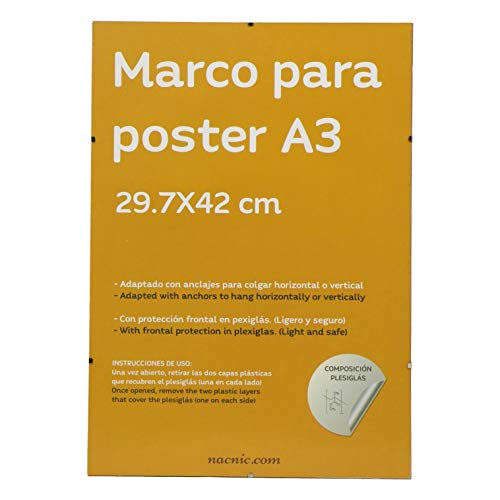 nacnic Marco Transparente de Clip Soporte Transparente para Fotos Posters Diplomas Dibujos o láminas. Tamaño A3 (29.7x42 cm). Marco Clip Transparente con plexiglas y Anclajes para Colgar ÚLTIMAS EDICIONES
