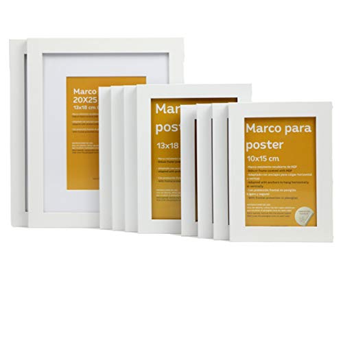 nacnic Tamaño de Marco Blanco (10 SET - |20x25cm|x2 - |13x18cm|x4 - |10x15cm|x4). Marco blanco para fotos carteles diplomas Últimos 2 días