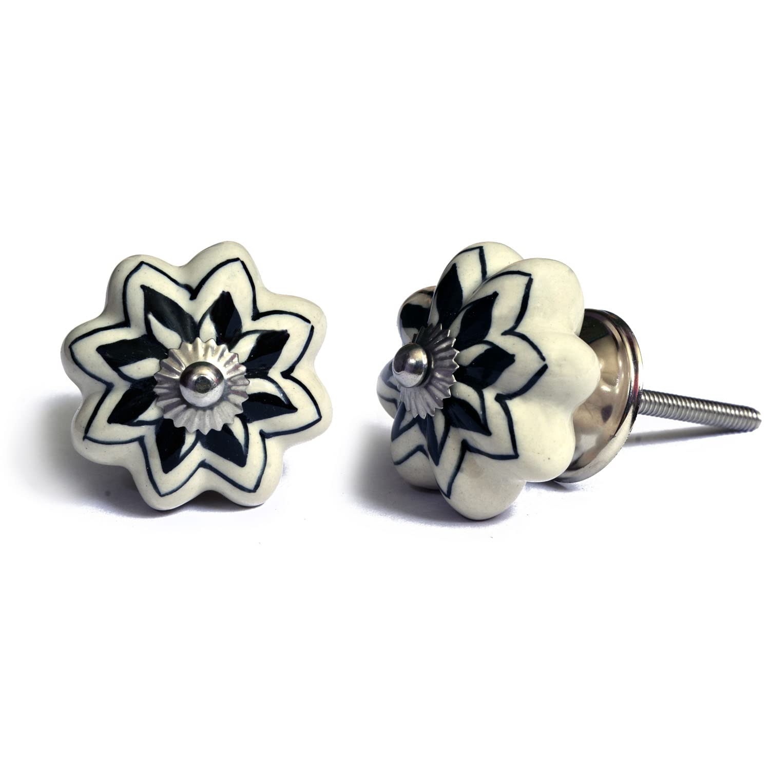 nacnic Set de 12 pomos de cerámica con diseño floral en blanco y negro Oferta especial de fábrica