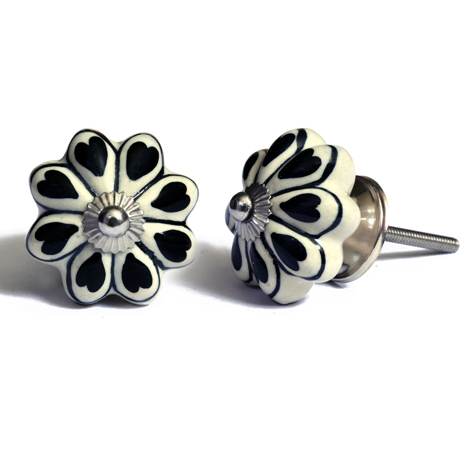 nacnic Set de 12 pomos de cerámica con diseño floral en blanco y negro Oferta especial de fábrica