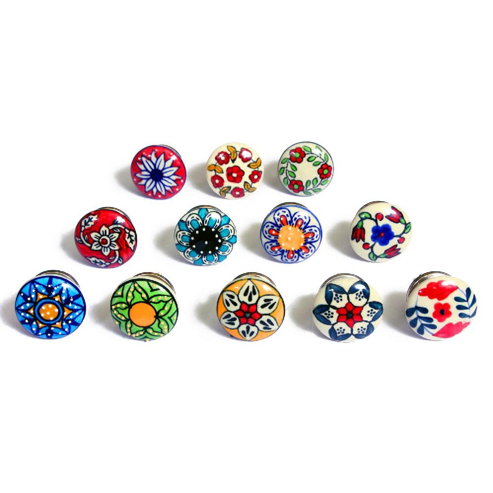 nacnic Set de 12 Pomos de Cerámica con Diseño de Flores Vintage