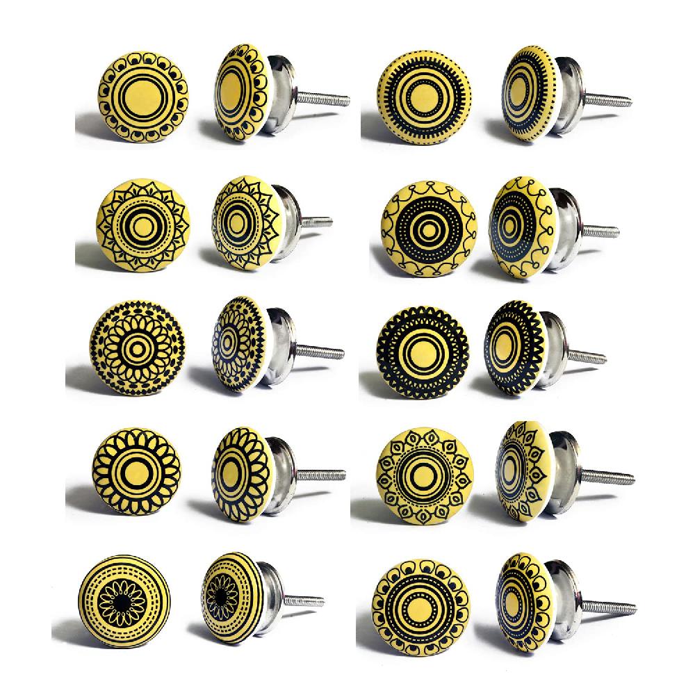 nacnic Pomos de Cerámica Geométricos Amarillo y Negro - Juego de 10