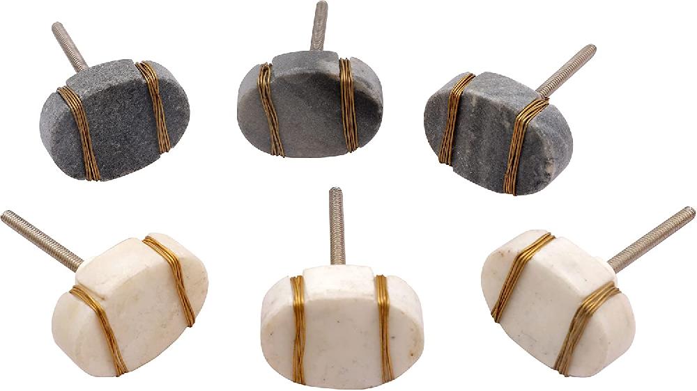 nacnic Juego de 6 pomos de piedra ovalados tono pizzara y hueso para decoración de cocina y baño