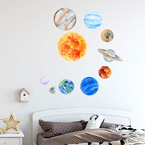 nacnic Láminas de Vinilo Decorativo con Planetas de Acuarela Brillantes