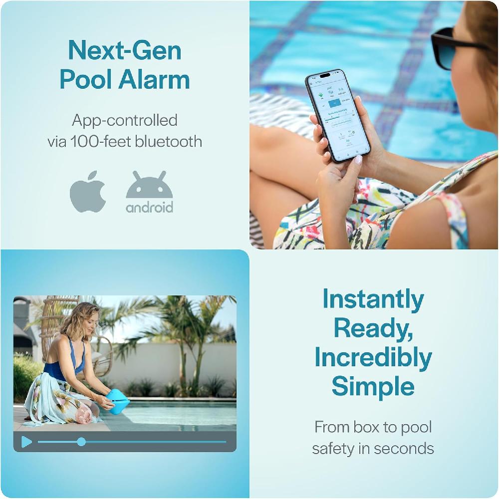 nacnic Alarma inteligente para piscina con aplicación Bluetooth para piscinas sobre el suelo y en el suelo sirena fuerte de 110 dB IP68 impermeable instalación en segundos Outlet