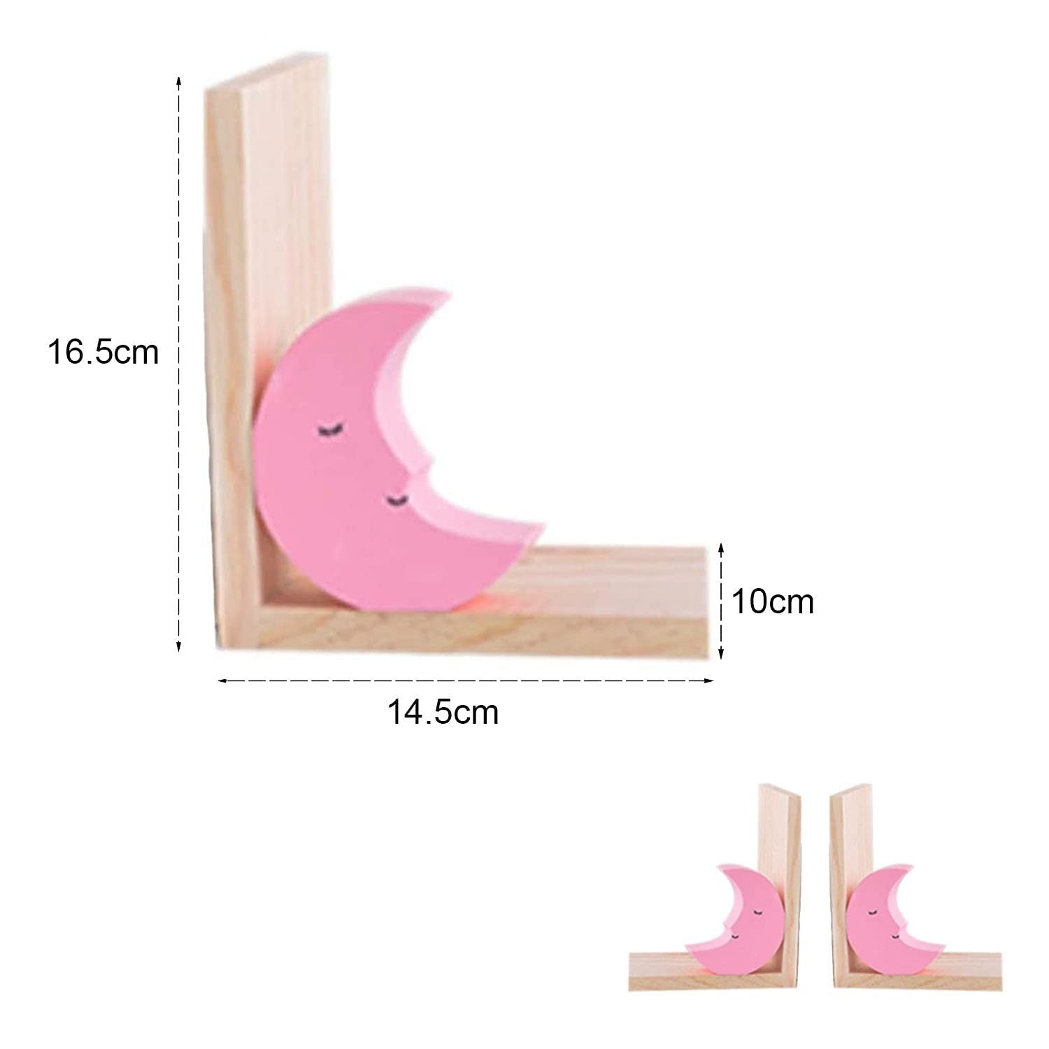nacnic Juego de Dos Sujetalibros de Madera con Diseño de Luna Rosa para Niños