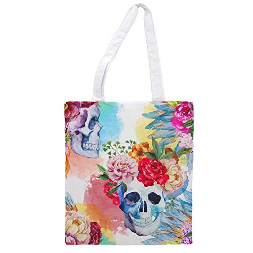 nacnic Bolsa Tote de tela | Diseño Calavera con flores | Bolso con asas largas multiusos reutilizable y ecológico Tienda