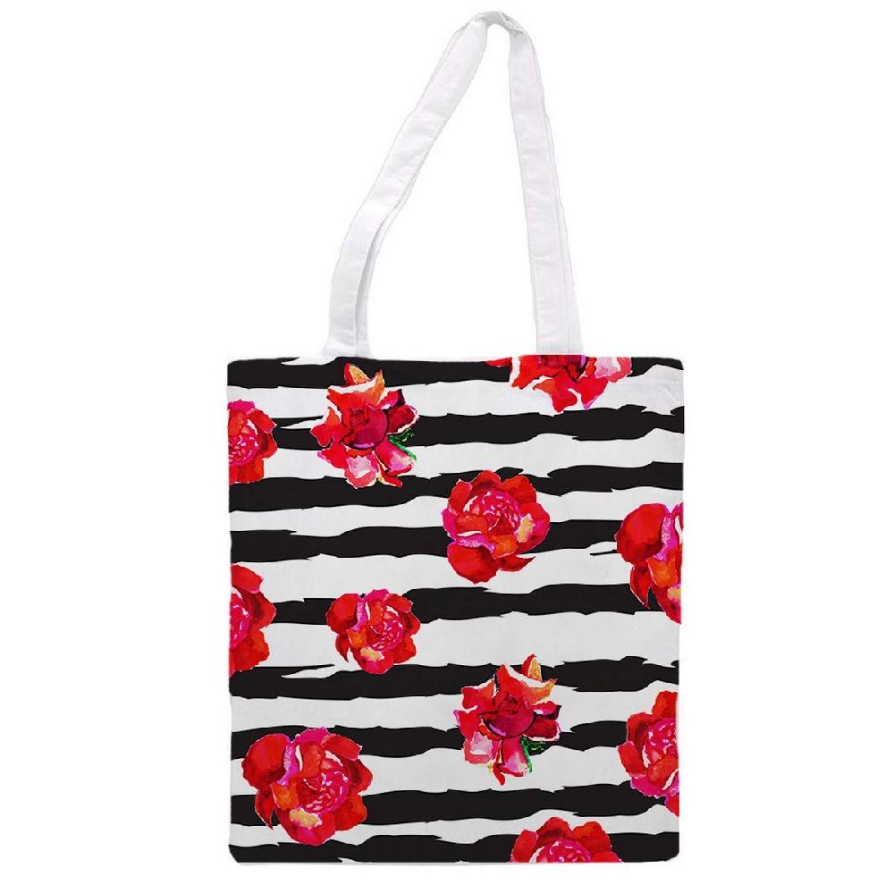 nacnic Bolsa Tote de tela | Diseño Rosas Rojas | Bolso con asas largas multiusos reutilizable y ecológica Liquidación