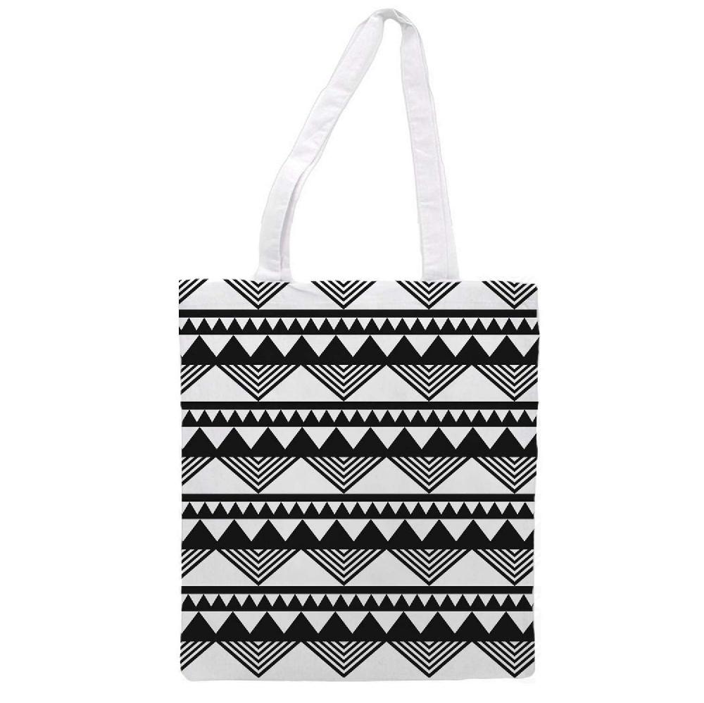 nacnic Bolsa Tote de tela | Diseño Geométrico Triángulos Blanco y Negro | Tote Bag con asas largas multiusos reutilizable y ecológica Últimos 3 días