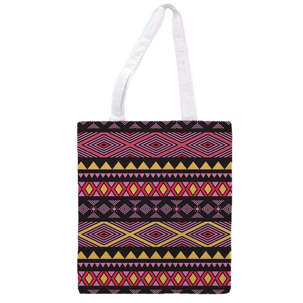 nacnic Bolsa Tote de tela | Estampado Geométrico Morado y Amarillo | Tote Bag con asas largas multiusos reutilizable y ecológica Precio de fábrica