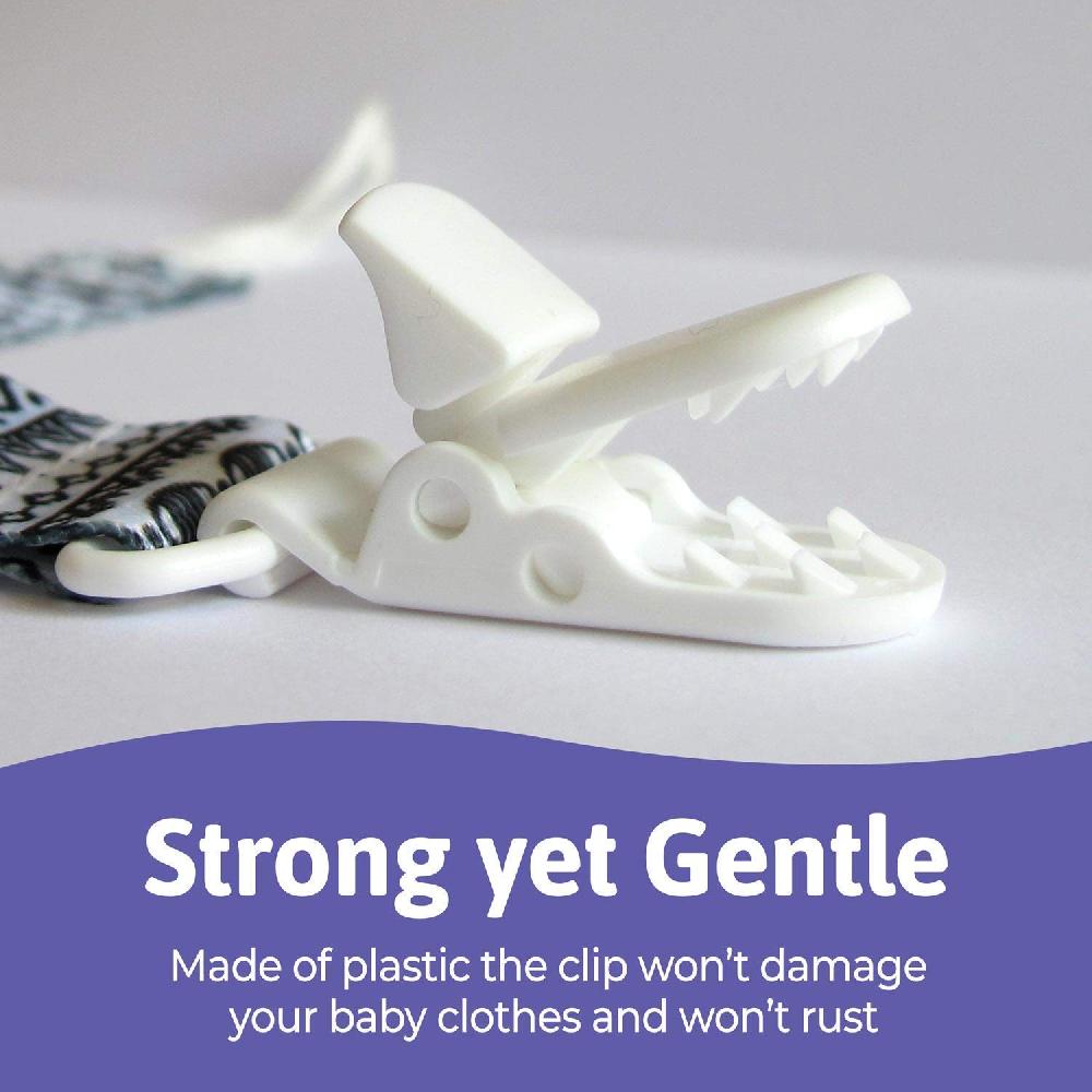 nacnic Clips para chupete – 4 unidades diseño único moderno de género neutro en blanco y negro. Clip para chupetes y chupetes. Hecho de poliéster de calidad y no tóxico para baby shower Ofertas