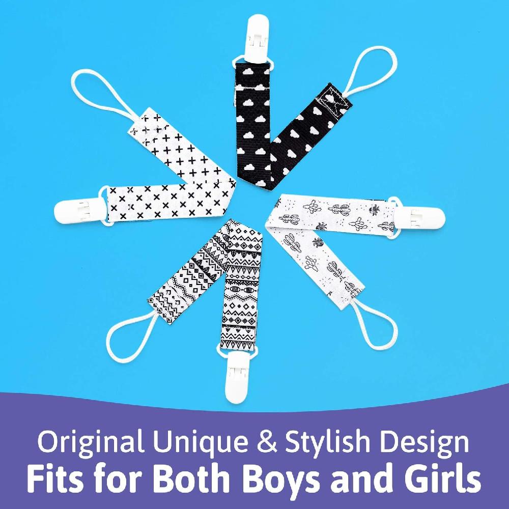 nacnic Clips para chupete – 4 unidades diseño único moderno de género neutro en blanco y negro. Clip para chupetes y chupetes. Hecho de poliéster de calidad y no tóxico para baby shower Ofertas