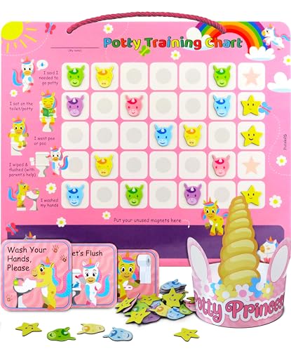 nacnic Tabla de Entrenamiento al Baño Unicornio con Calcomanías Magnéticas para Niños - Láminas