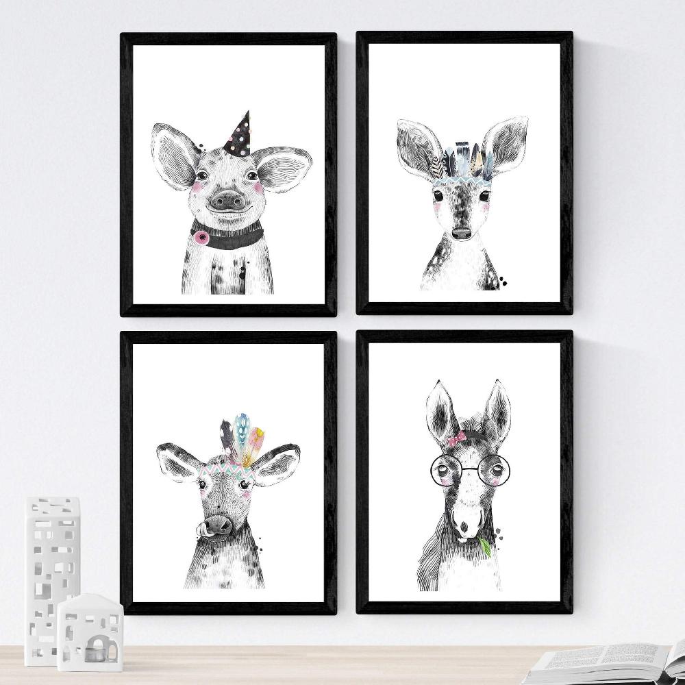 nacnic Set de 4 láminas de Animales Infantiles con Gafas y Flores