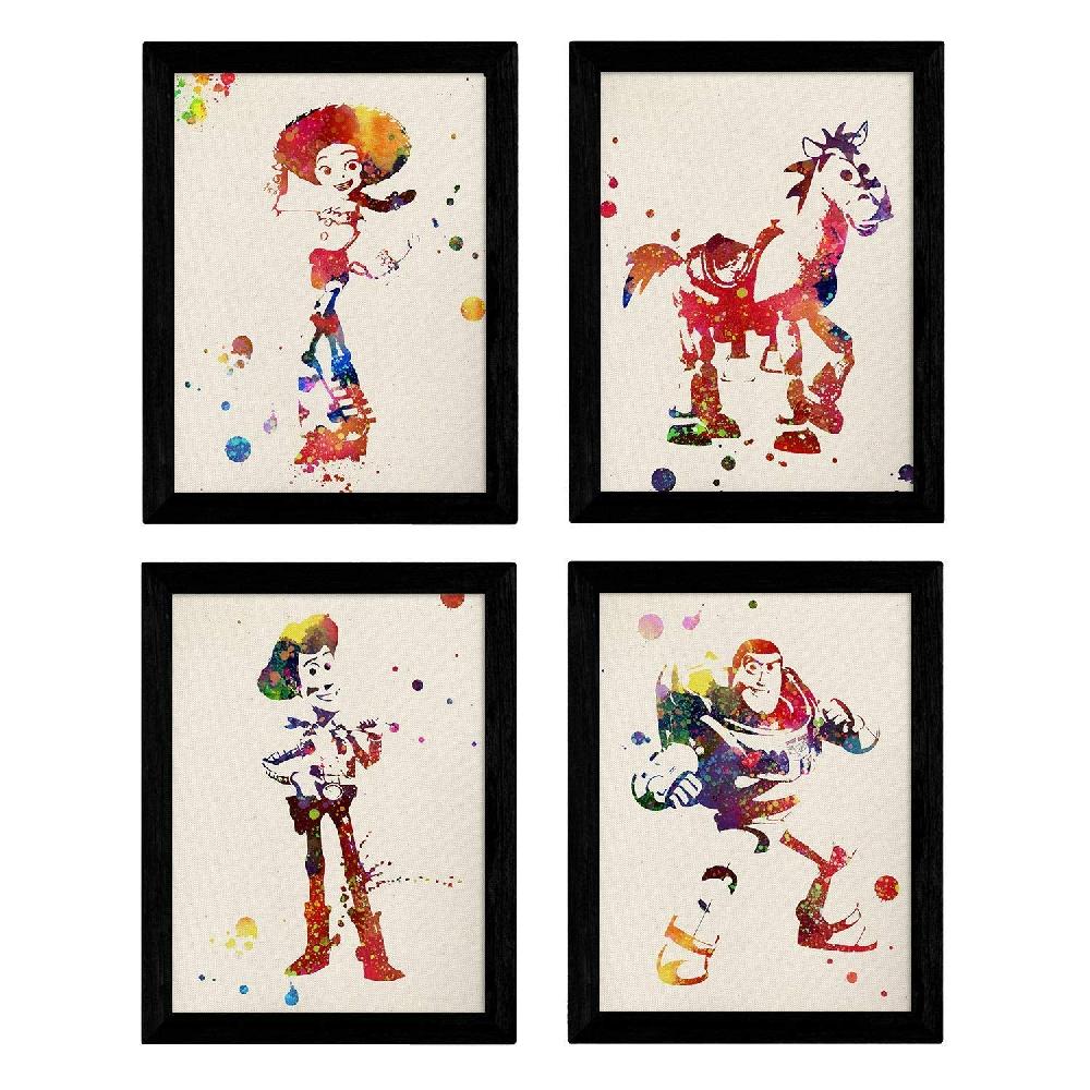 nacnic Set de Láminas Acuarela Toy Story con Buzz Woody Jessie y Caballo