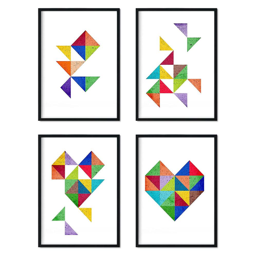nacnic Set de 4 láminas geométricas de CORAZÓN estilo nordico