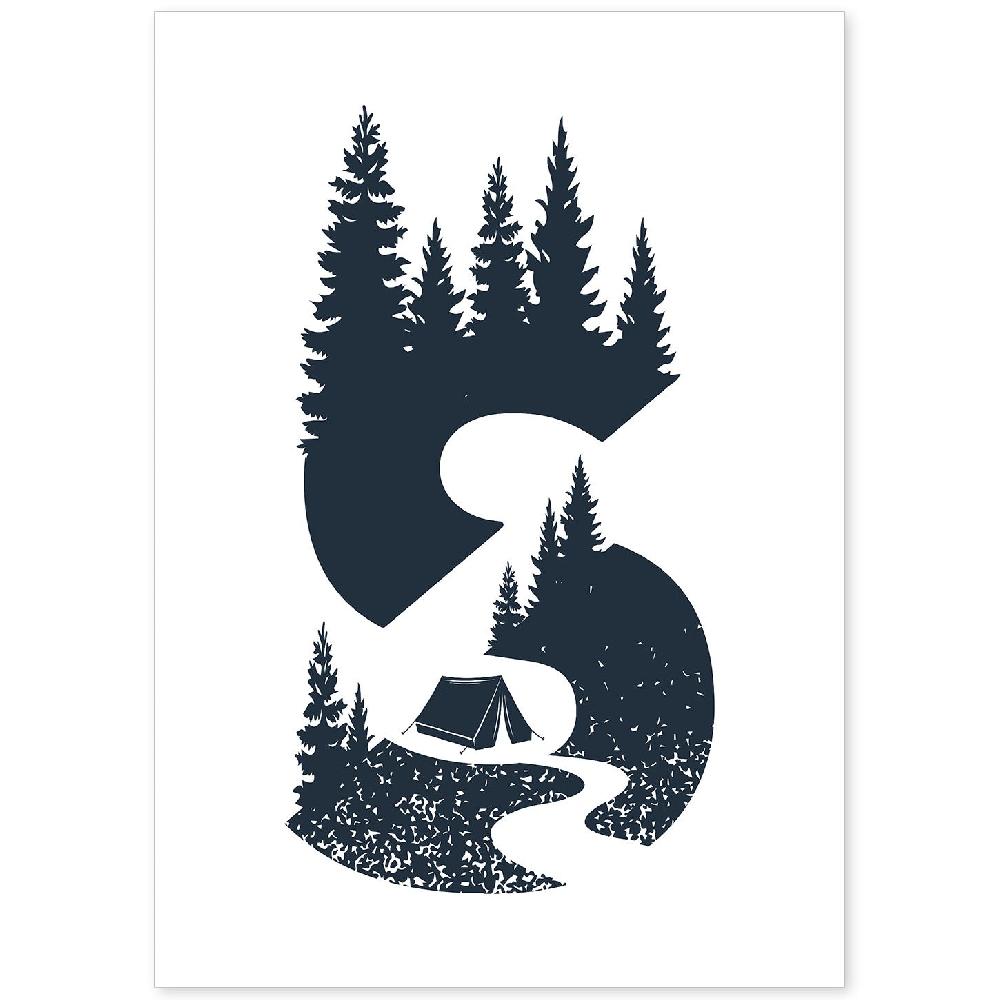 nacnic Póster Letra S con Bosque y Tienda de Campaña