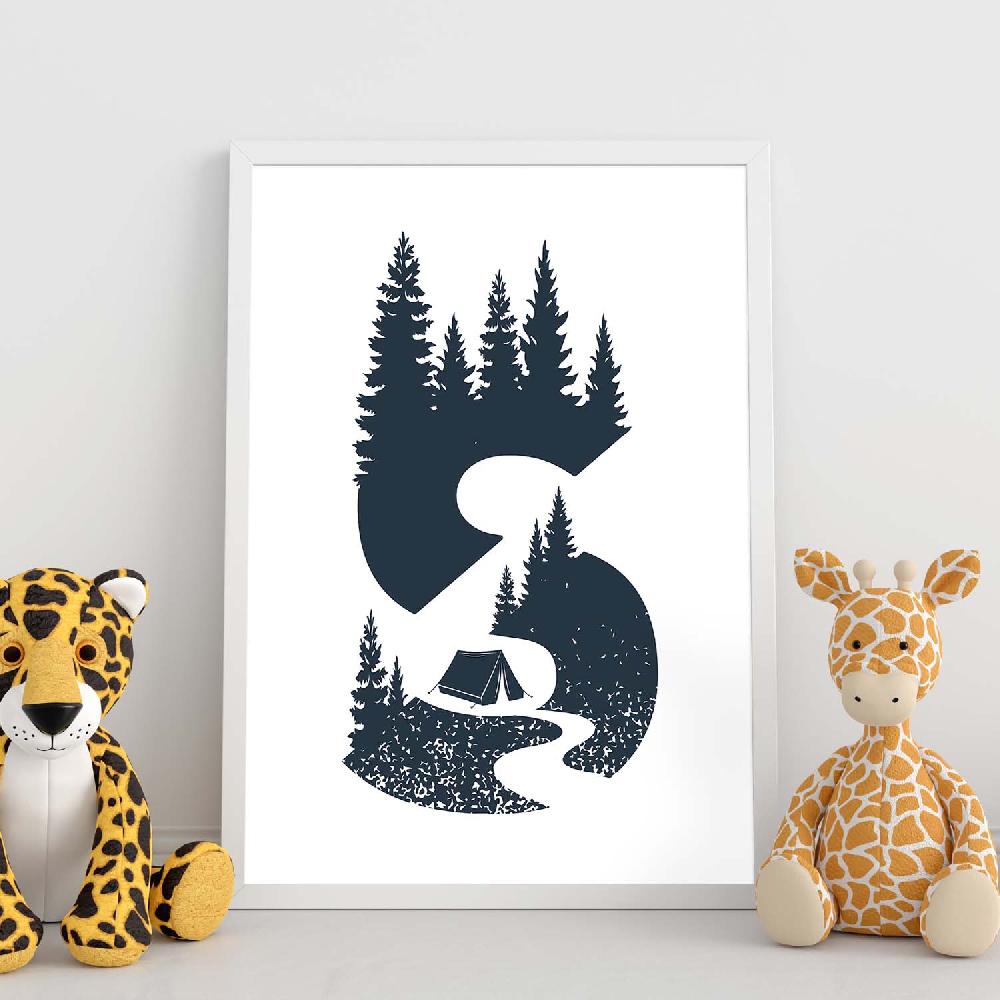 nacnic Póster Letra S con Bosque y Tienda de Campaña Libre de impuestos