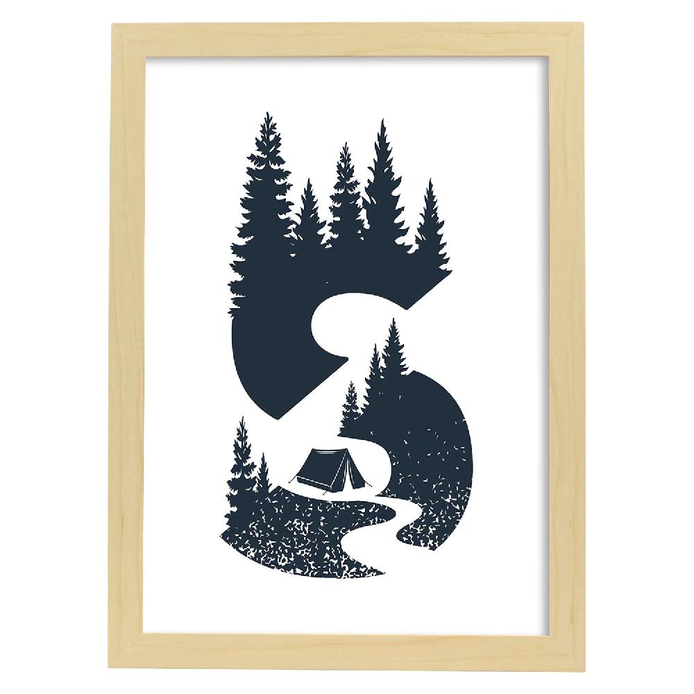 nacnic Póster Letra S con Bosque y Tienda de Campaña Libre de impuestos