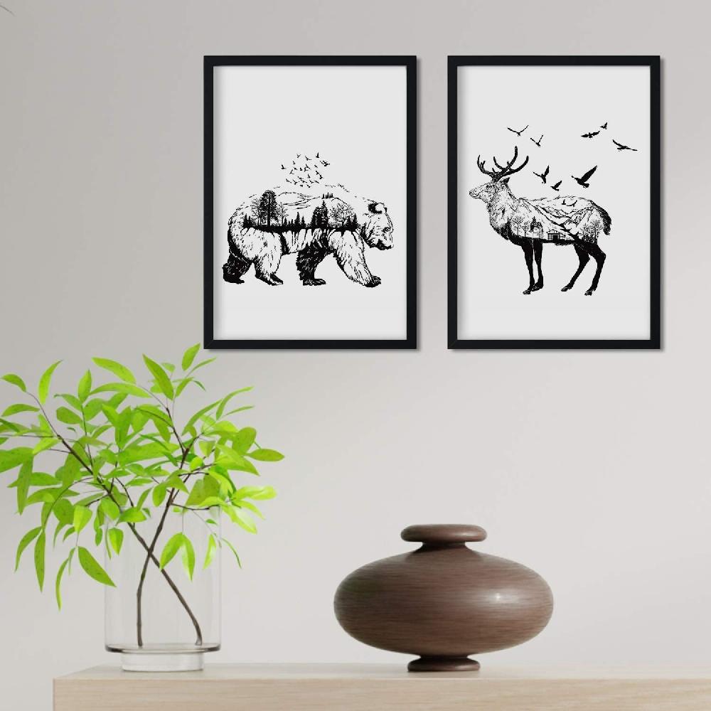 nacnic Set de Dos Láminas Estilo Nórdico con Oso y Ciervo en Blanco y Negro Descuento por venta flash