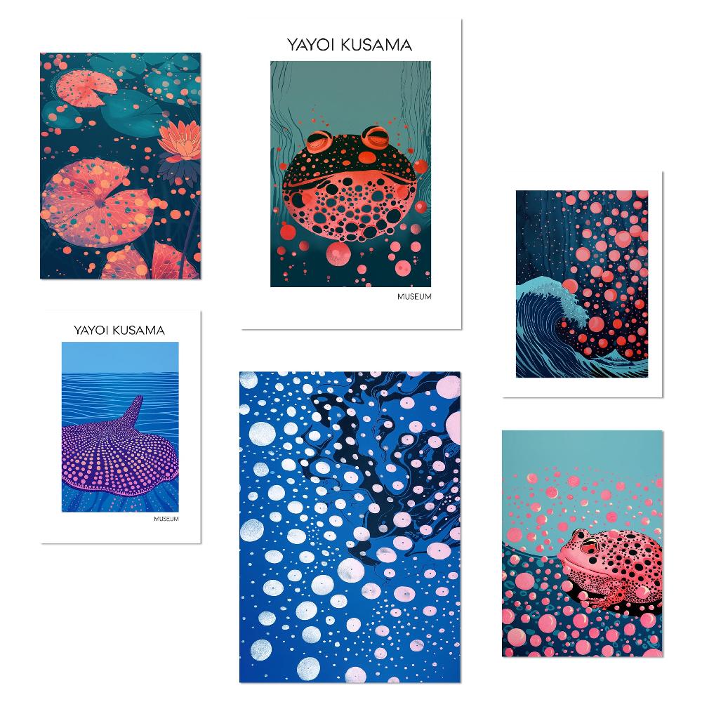 nacnic Lámina Yayoi Kusama Pez y Naturaleza Azul Japonesa Venta caliente