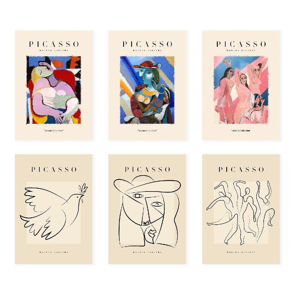 nacnic Conjunto de 6 Láminas Decorativas Nacnic de Picasso Colección Bocetos Estilo Galería de Arte Moderno