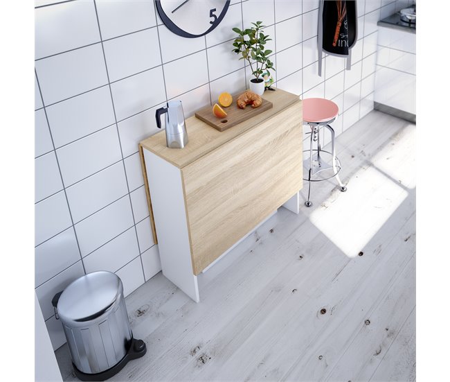 Conforama Mesa de cocina ETNA extensible DM 77x31/140cm natural y blanco Ofertas especiales