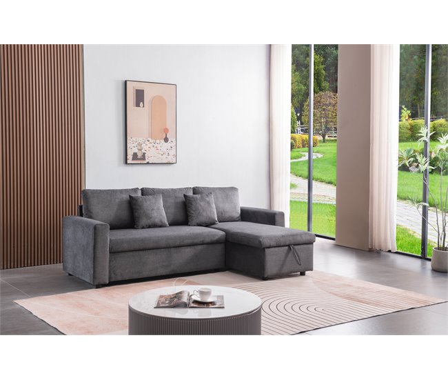 Conforama Chaise longue DRAKO reversible gris oscuro Precio ultrabajo