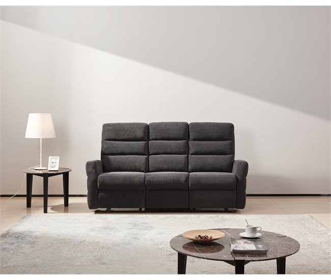 Conforama Sofá 3 plazas relax manual ZEUS color gris Devoluciones gratuitas