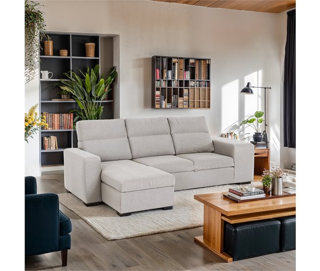 Conforama Chaise longue con cama HARRISON lado reversible color beige Oferta especial