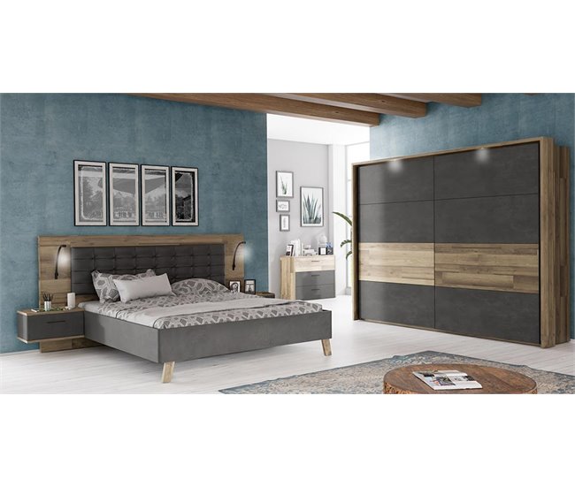 Conforama Conjunto cama 160x200cm con cabecero y mesitas de noche RICCIANO Ofertas especiales