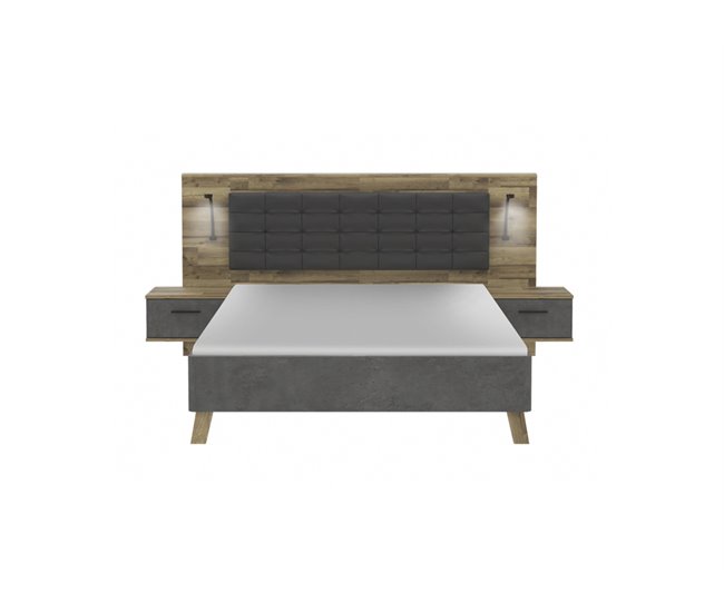 Conforama Conjunto cama 150x190cm con cabecero y mesitas de noche RICCIANO