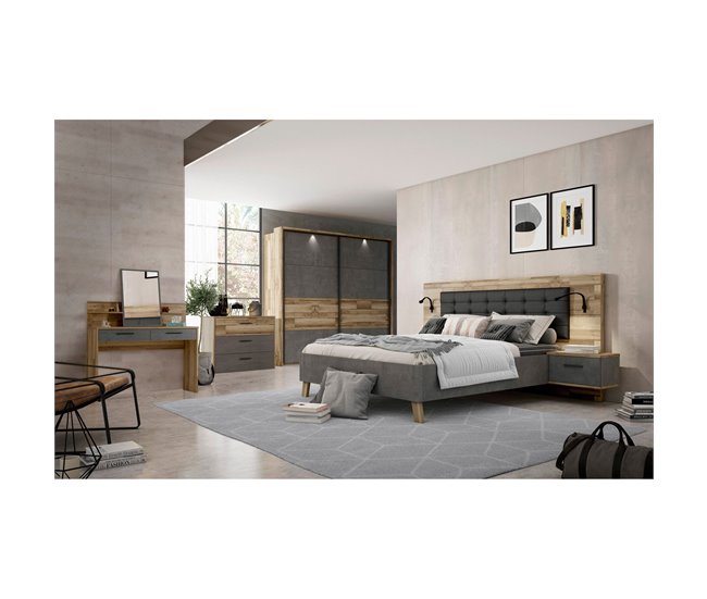 Conforama Conjunto cama 150x190cm con cabecero y mesitas de noche RICCIANO Rebajas de fin de temporada