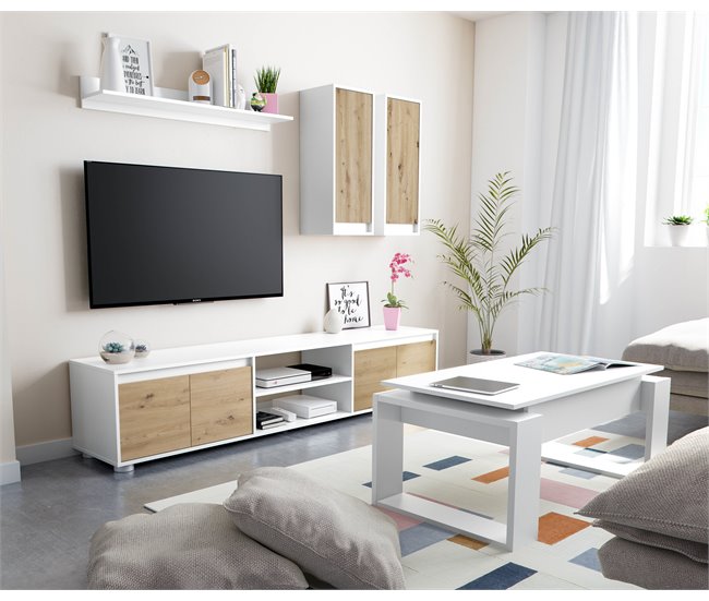 Conforama Compacto de TV YUMA blanco roble 200cm En línea