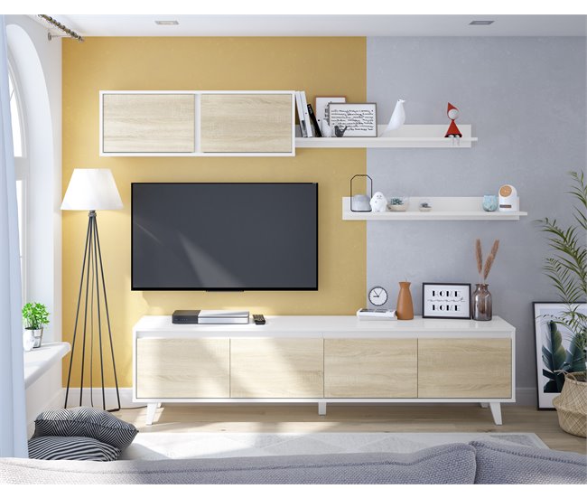 Conforama Mueble de salón LINE color blanco y roble Venta caliente