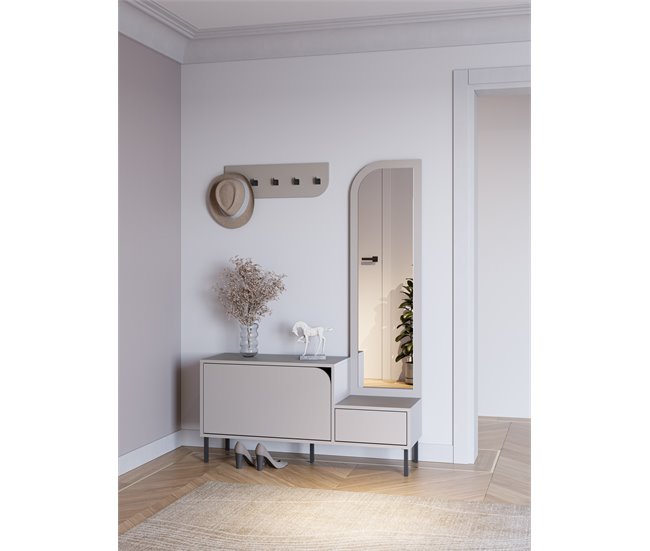 Conforama Mueble recibidor zapatero crema con espejo BEA Descuento