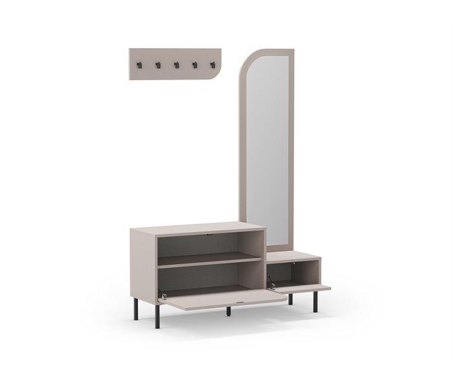 Conforama Mueble recibidor zapatero crema con espejo BEA Descuento