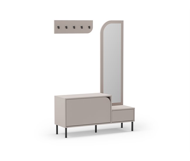 Conforama Mueble recibidor zapatero crema con espejo BEA Descuento