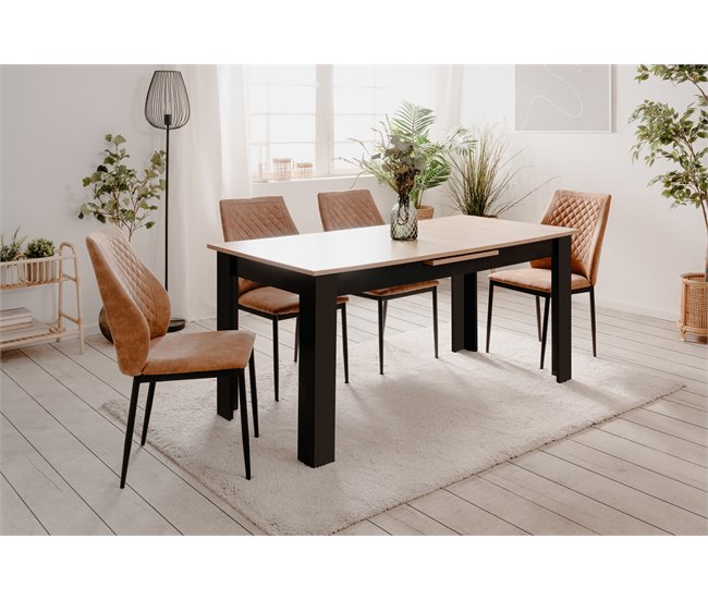 Conforama Mesa de comedor extensible roble y negro BIRMINGHAM Liquidación