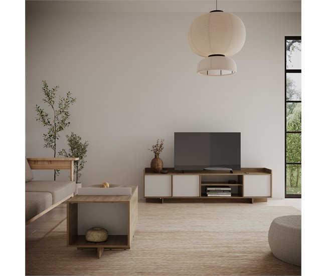 Conforama Mueble tv 180cm 3 puertas roble y blanco CLAP Envío gratis