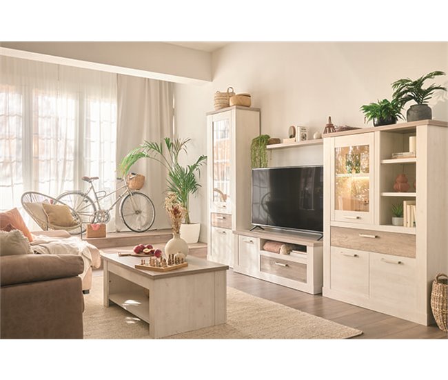 Conforama Mueble TV 1 puerta y 1 cajón VERONA blanco y madera Precio de fábrica
