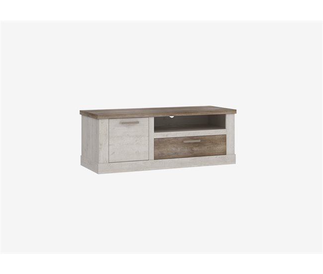 Conforama Mueble TV 1 puerta y 1 cajón VERONA blanco y madera Precio de fábrica