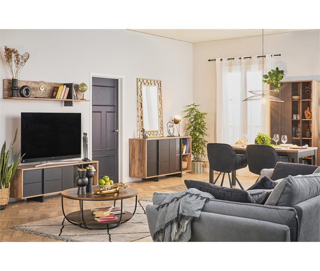 Conforama Mueble TV JOKKAZ color roble y negro Promoción por tiempo limitado